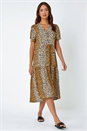 Camel  Leopard Print Tiered Midi Dress, Image 2 of 6