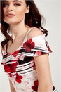 Red Floral Cold Shoulder Scuba Dress, Image 4 of 5