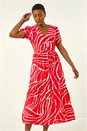 Red Linear Print Midi Shirt Dress, Image 1 of 5