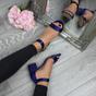 Navy Blue AJVANI Navy Blue Mid Block Heel Ankle Strap Sandals, Image 5 of 6