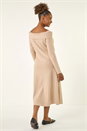 Beige Floral Bardot Knit Midi Dress, Image 3 of 5