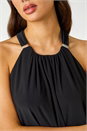 Black Tie Back Halter Neck Trim Detail Stretch Top, Image 5 of 5