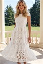 White Crochet Floral Lace Midi Dress, Image 2 of 4