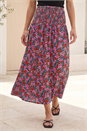Red Petite Floral Print Shirred Midi Skirt, Image 1 of 5
