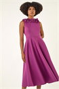 Magenta Chiffon Flower Trim Premium Stretch Dress, Image 2 of 6