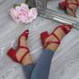 Red AJVANI Red Mid Block Heel Crossed Straps Sandals, Image 5 of 6