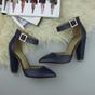 Navy Blue High Heel Ankle Strap Pointed Toe Court Shoes, Image 4 of 6