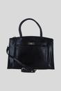Black Real Leather Structured Handbag with Detachable Strap, Image 1 of 4