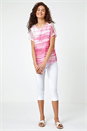 PINK Stripe Print Mesh Overlay Top, Image 1 of 5