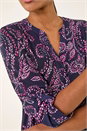 Navy  Leaf Puff Print Stretch Shirt , Image 5 of 5