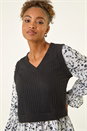 Black Floral Mock Shirt Jumper, Image 1 of 5
