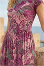 Magenta Paisley Print Short Sleeve Midi Dress, Image 4 of 4