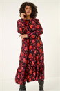 Red Curve Floral Print Stretch Dress, Image 4 of 5