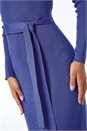 Royal Blue Belted Knitted Midi Dress, Image 5 of 5