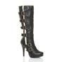 Black High Heel Aviator Shearling Trim Platform Calf Boots, Image 1 of 6