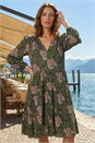 KHAKI Petite Abstract Leaf Tiered Smock Dress, Image 2 of 4