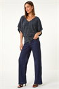 Midnight Blue Glitter Animal Print Banded Hem Stretch Top, Image 2 of 5