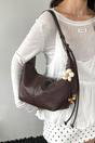 Brown Crescent Shoulder Bag With Flower Charm, Image 2 of 3