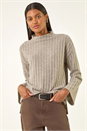 Natural  High Neck Ribbed Snit Top, Image 4 of 5