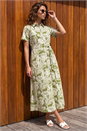 Green Leaf Print Belted Shirt Dress, Image 1 of 4