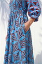 Blue Abstract Print V-Neck Maxi Dress, Image 4 of 4