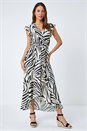 White Zebra Print Maxi Wrap Dress, Image 2 of 5