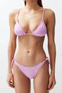 Pink Textured Triangle Bikini Set with Tie Side Detail, Image 2 of 3