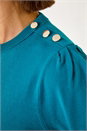 Teal Puff Sleeve Buttoned Knit Top, Image 5 of 5
