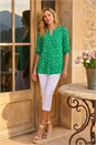 Green Abstract Spot Print V-Neck Tunic Top, Image 2 of 4