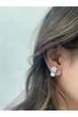 Silver Floral Pearl Stud Earrings in Silver, Image 3 of 4