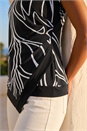Black Floral Print Asymmetric Stretch Top, Image 4 of 4