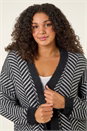 Black Curve Chevron Fluffy Knit Cardigan, Image 4 of 5