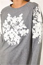 Grey Floral Applique Detail Stretch Top, Image 5 of 5