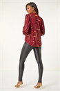 Red Marble Foil V-Neck Top, Image 3 of 5