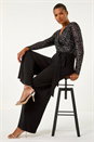 Black Sequin Wrap V-Neck Stretch Jumpsuit, Image 1 of 6
