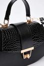Black Women's Faux Suede Panel Mini Grab Bag with Push Lock Closure, Image 2 of 3