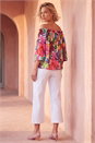 Multi  Floral Print Tie Front Bardot Top, Image 3 of 5
