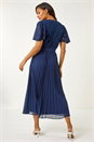 Navy  Lace Detail Wrap Midi Dress, Image 3 of 5
