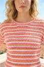 Orange Stripe Pointelle Crew Neck Knit, Image 4 of 4