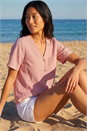 CORAL Petite Gingham Buttoned Top, Image 2 of 4