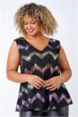 Black Curve Sequin Zig Zag Cami Top, Image 2 of 7