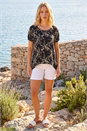 Black Leaf Print Asymmetric Stretch Tunic Top, Image 3 of 4