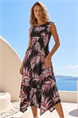 Black Leaf Print Stretch Maxi Dress , Image 2 of 4