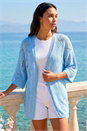 Light Blue Pointelle Heart Knit Cardigan, Image 1 of 4