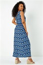 Navy  Petite Aztec Print Shirred Maxi Dress, Image 3 of 5
