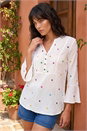 Ivory Floral Embroidered Buttoned Top, Image 1 of 4