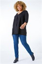 Black Curve Pleat Front Stretch Top, Image 2 of 5