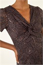Chocolate Sequin Lace Twist Front Midi Dress, Image 5 of 5