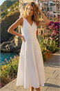 White Button Detail Cotton Midi Dress, Image 2 of 4