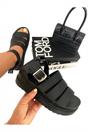 Black iKrush Black Callie Strappy Gladiator Chunky Sandals, Image 2 of 8